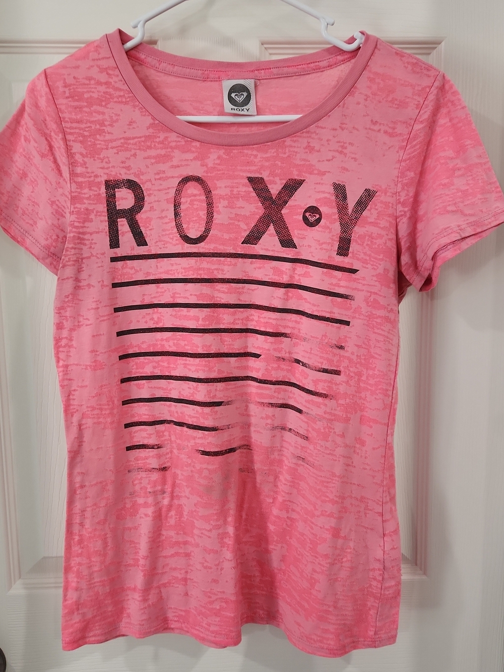 ROXY Women's Large Pink Graphic T-Shirt Short Sleeve Burnout Beach Surf Skater